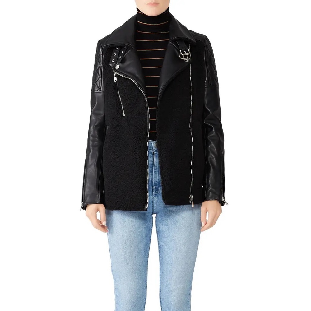 Slate & Willow Leather and Sherpa Moto Jacket